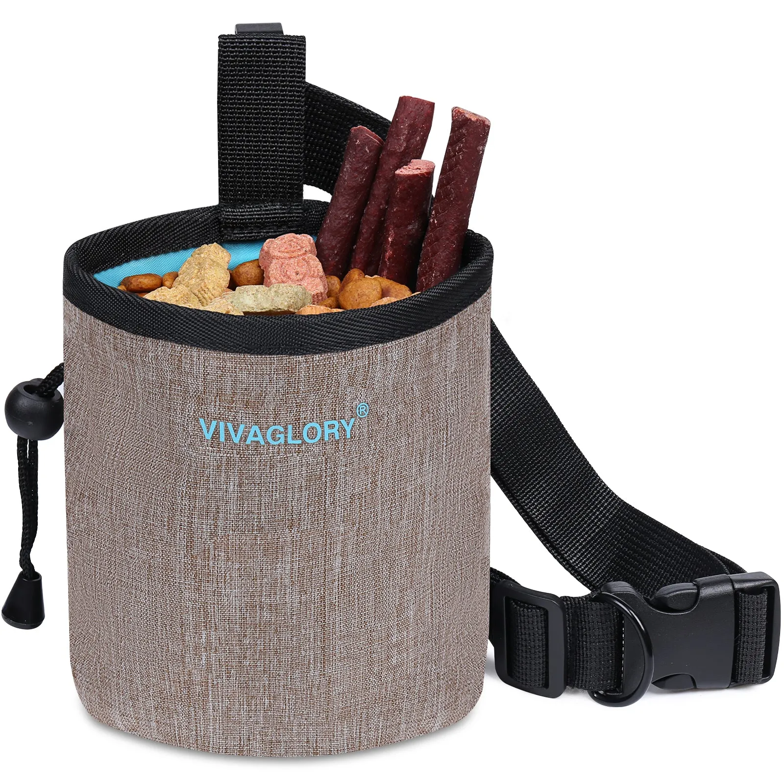 VIVAGLORY Dog Treat Bag, Hands-Free Puppy Training Pouch with Adjustable Waistband and Built-in Dog Waste Bag Dispenser