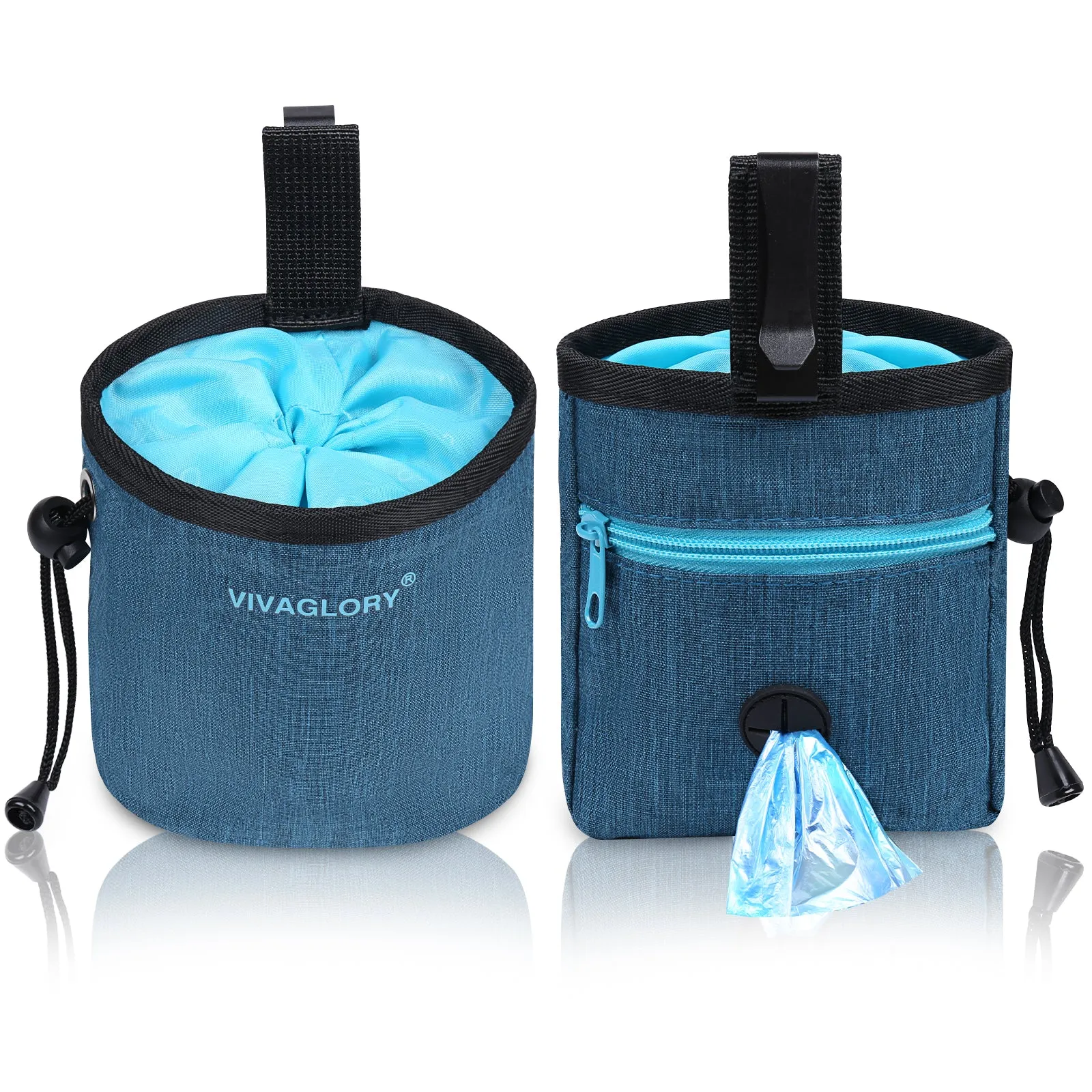 VIVAGLORY Dog Treat Bag, Hands-Free Puppy Training Pouch with Adjustable Waistband and Built-in Dog Waste Bag Dispenser