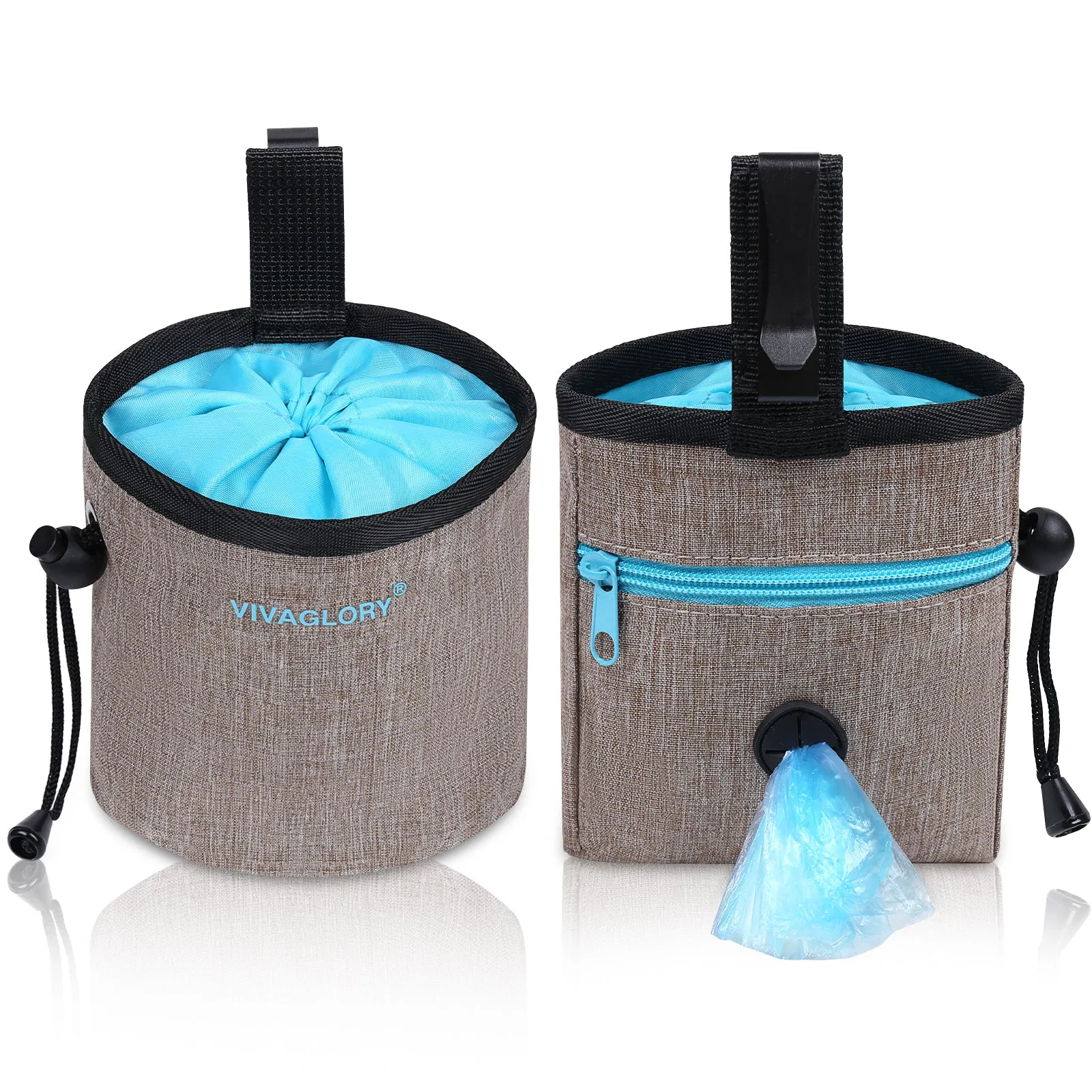 VIVAGLORY Dog Treat Bag, Hands-Free Puppy Training Pouch with Adjustable Waistband and Built-in Dog Waste Bag Dispenser