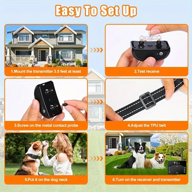 Wireless Dog Fence System/Receiver, 2 In 1 Wireless Dog Fence&Training Collar, Remote Wireless Dog Boundary Containment System, Waterproof Dogs Training Collar