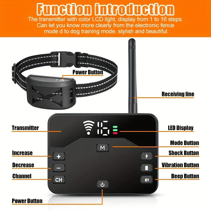 Wireless Dog Fence System/Receiver, 2 In 1 Wireless Dog Fence&Training Collar, Remote Wireless Dog Boundary Containment System, Waterproof Dogs Training Collar
