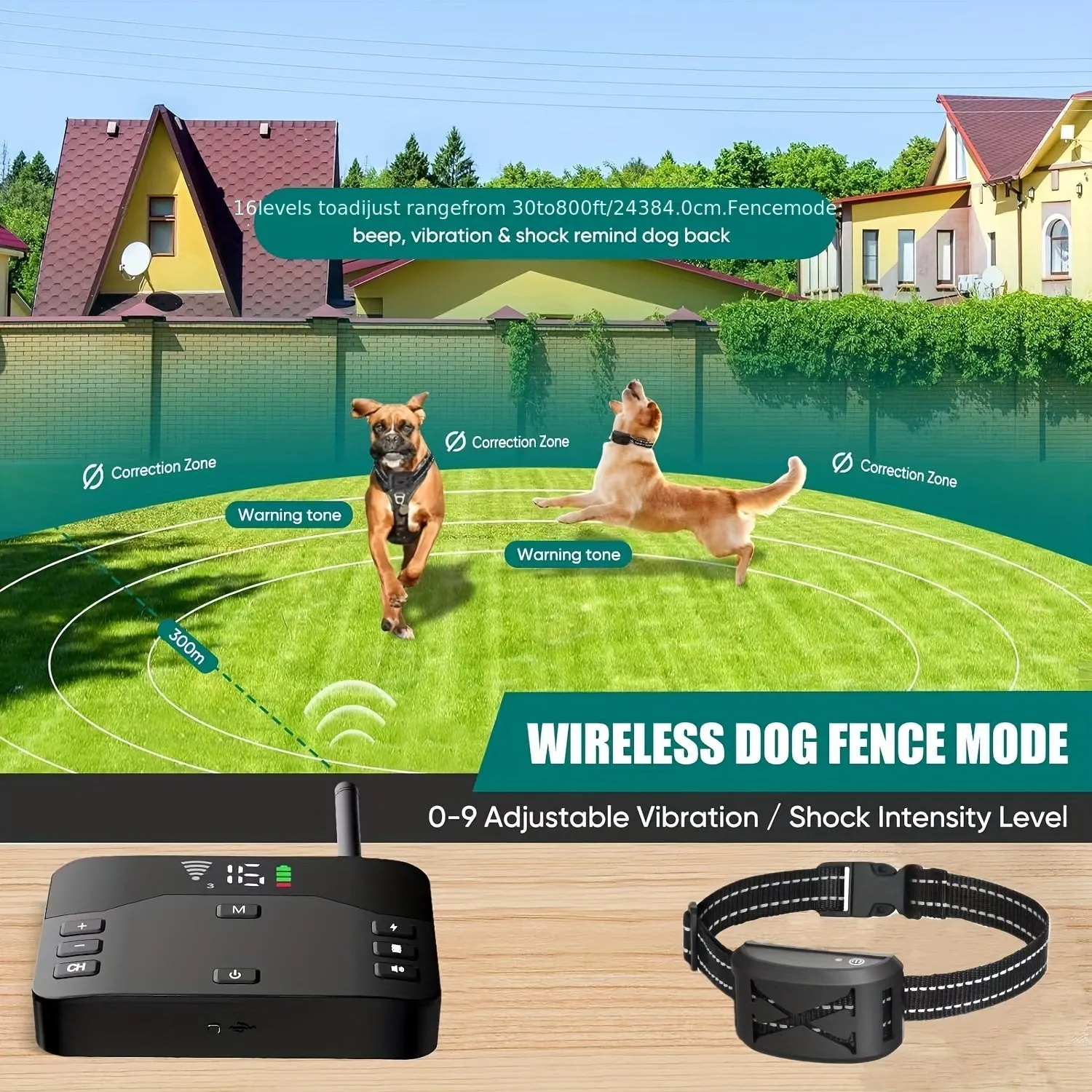 Wireless Dog Fence System/Receiver, 2 In 1 Wireless Dog Fence&Training Collar, Remote Wireless Dog Boundary Containment System, Waterproof Dogs Training Collar